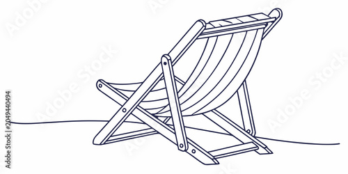 Canvastavla Folding wooden deck chair for beach or outdoor relaxation outline illustration o