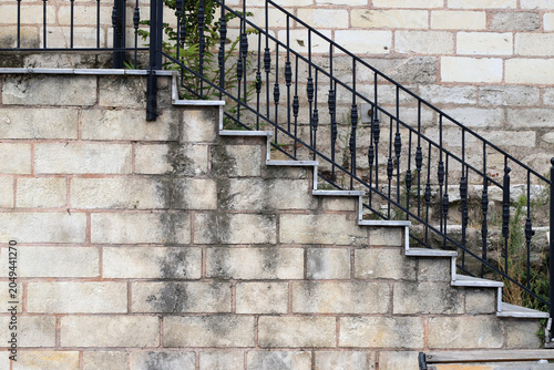 Schilderij op canvas An outdoor staircase featuring modern white marble steps, situated in front of a