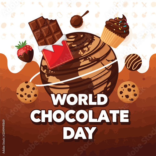 Slika na platnu A colorful illustration celebrates World Chocolate Day with treats