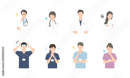 医者、看護師 医療従事者のアイコンセット  ベクターイラスト素材