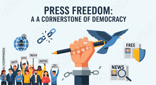 Vászonkép A graphic illustrating press freedom and democracy
