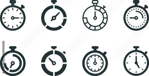 Tableau sur toile Eight minimalist stopwatch and timer displaying various progress indicators and