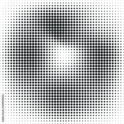 geometric dotted donut shape vector design, futuristic radial screentone vignette