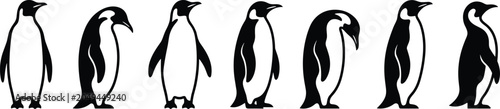 Fotografía Collection of Penguin Silhouette Poses Isolated Vector Set Featuring Antarctic W