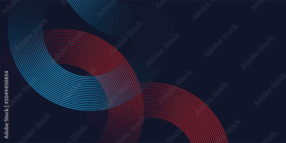 Fototapeta premium Abstract blue red gradient background with glowing geometric lines. Modern shiny circle line pattern. Vector illustration art