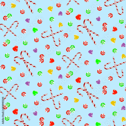 colorful candy cane and lollipop pattern on light mint background
