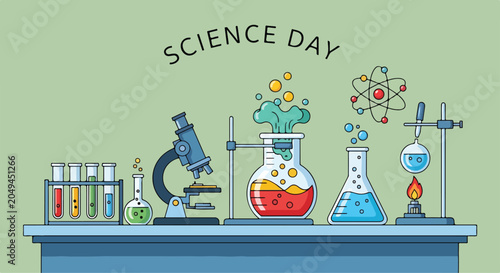 A colorful illustration of a science lab with various equipment (1)