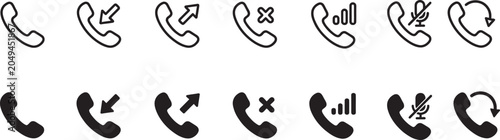 Bild auf Leinwand Set of telephone call status in outline and solid black styles for communication