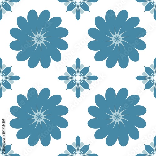Blue Daisy Floral Seamless Pattern with Botanical Elements