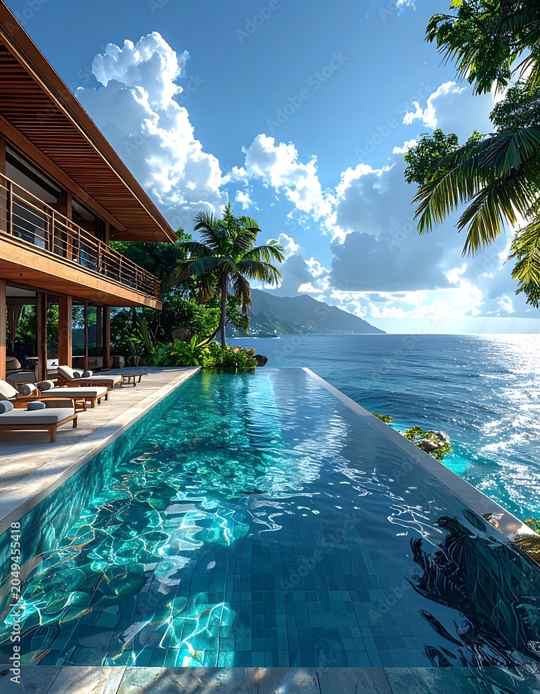Fototapeta premium A serene infinity pool overlooking ocean (40)