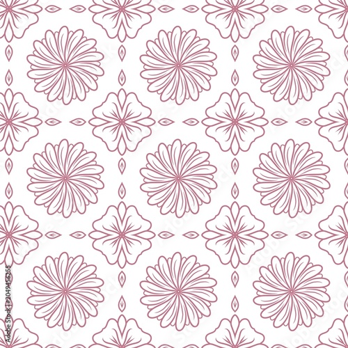 Pink Line Art Floral Seamless Pattern
