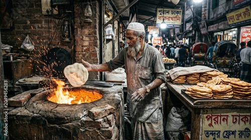 Artisan Baker Making Traditional Crispy Bakarkhani Bread in Clay Tandoor