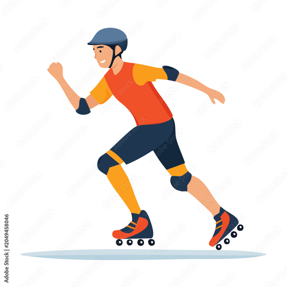 Obraz premium Man rollerblading with helmet and protective gear