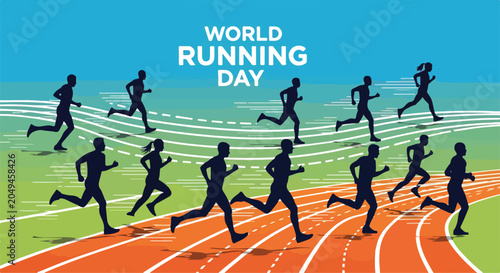 A poster with running people on a racetrack
