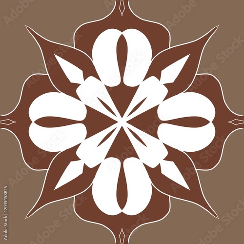 Brown Geometric Floral Tile Pattern