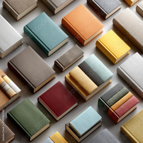 colorful books arranged on white background