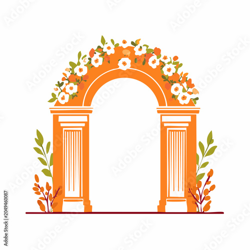 Orange Archway Decorated with Flowers and Leaves