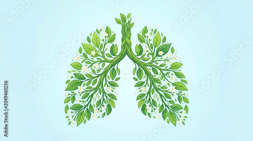 Human lungs shaped by green leaves