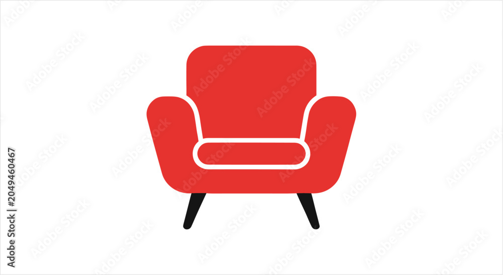 Fototapeta premium Modern Red Armchair with White Piping Detail.