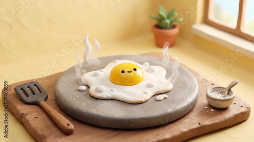 Cute fried egg with happy face
