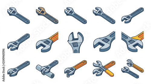 Obraz na płótnie Collection of Various Adjustable Wrenches and Tools.