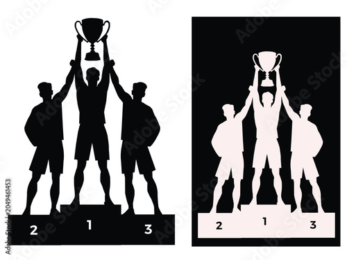 football victory celebration silhouette with trophy and cheering players
