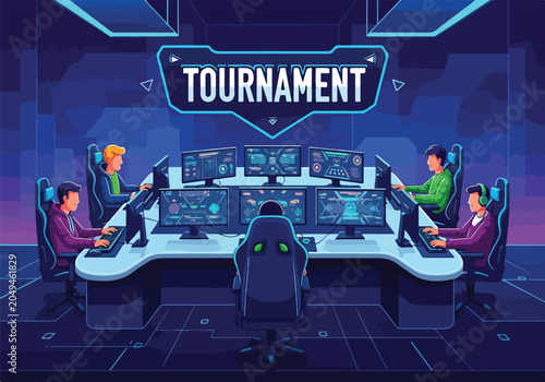 Foto Gamers compete in a high-tech tournament setup