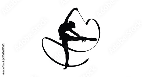 Photos Rhythmic gymnast with ribbon in dynamic pose silhouette
