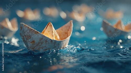 paper boat floating on water surface