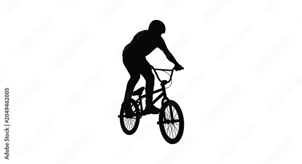 Naklejka premium Bmx rider performing a trick black silhouette