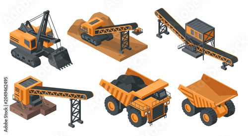Collection of Heavy Construction and Mining Equipment Illustrations.