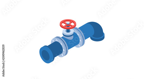 Industrial Blue Pipe with Red Valve Illustration.