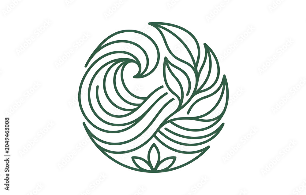 Obraz premium Flowing wave and leaf combination representing natural energy, balance and environmental innovation.