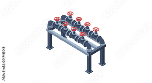 Industrial Pipe Manifold System with Multiple Valves.