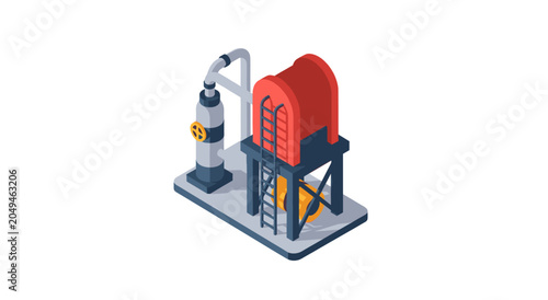 Industrial Water Tower and Processing Unit Illustration.