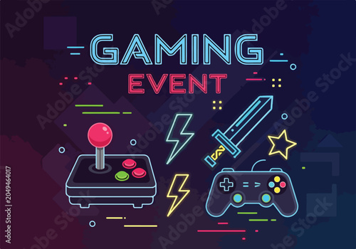 Gaming event poster with colorful graphics