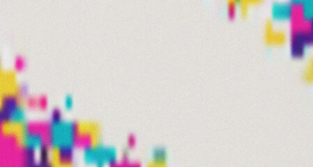 Creative abstract border design with colorful pixelated squares on a soft light grey textured base
