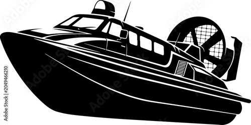 Black hovercraft, airboat, fanboat, vector illustration, boat design