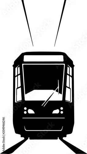 Black tram, cable car, trolley vector icon, transportation symbol, urban travel