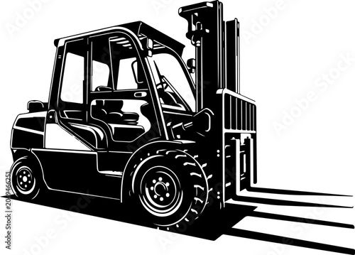 Forklift, Industrial Vehicle, Warehouse Equipment, Heavy Machinery, Black and White Vector