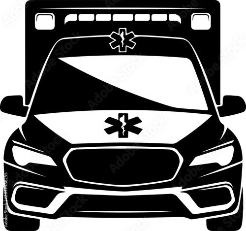 ambulance, emergency vehicle, medical transport, black and white icon
