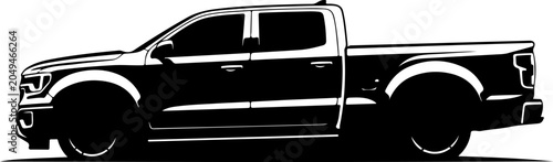 Black pickup truck, side view, vector illustration, automotive design, car silhouette