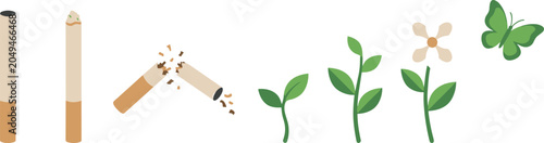 Tableau sur toile Quit Smoking Cessation Conceptual Vector Set Showing Transformation from Lit and