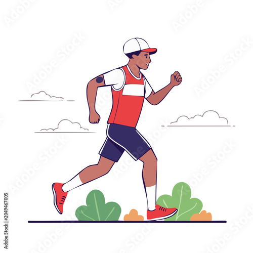 Man running outdoors in flat design style