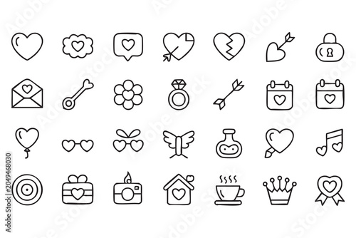 Bild auf Leinwand Romantic Relationship Line Icon Set with Wedding, Dating and Anniversary Graphic