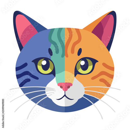 Colorful cat face illustration in flat design style