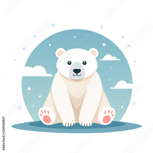 Cute polar bear sitting in a snowy landscape