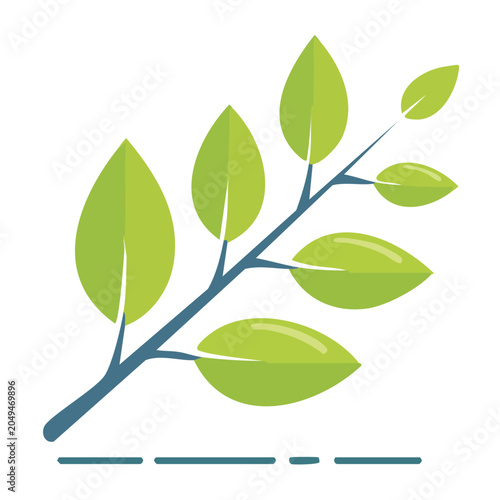 Flat design green leaf branch on white background