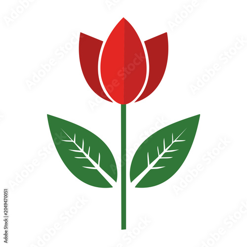 Red tulip flower icon in flat design style