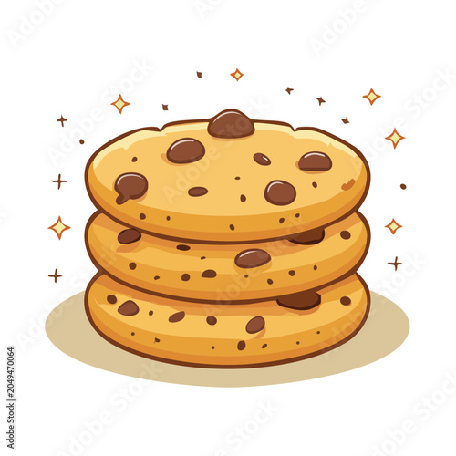 Stack of cartoon chocolate chip cookies with sparkles